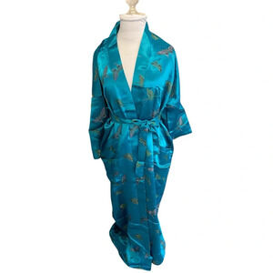 Plum Blossoms 100% Silk blue Kimono EUC Sz XL